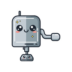 Cute cartoon robot character with a smiling face and shiny accents, isolated on white background