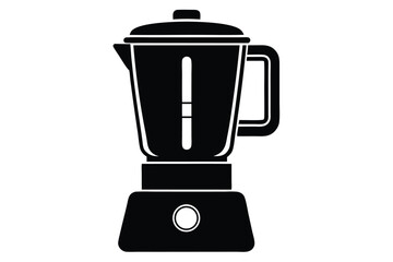 Black Silhouette of Kitchen Blender with Lid, Handle, and Round Power Button Design