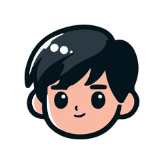 Cartoon illustration of a cheerful boy's face with dark hair and a friendly expression