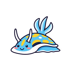 Cute cartoon sea creature with vibrant colors and playful features in a whimsical underwater scene