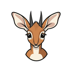 Cartoon illustration of a gazelle's head with large expressive eyes and prominent horns