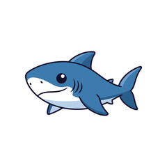 Cartoon illustration of a friendly shark swimming happily in clear blue water