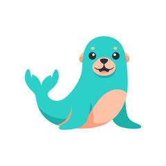 Cute cartoon seal character sitting happily, with a simple background ideal for children's themes