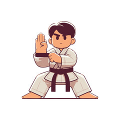 Cartoon illustration of a karate practitioner in a fighting stance, showcasing focus and readiness