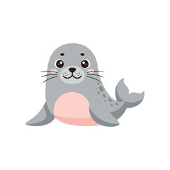 Cute cartoon seal lounging playfully, with a cheerful expression and minimalist background