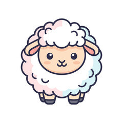 Cute cartoon sheep with pastel-colored wool standing on a white background, ideal for children's designs