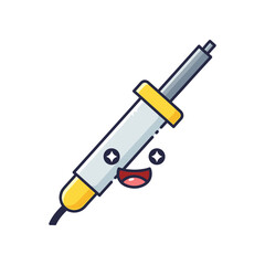 Cartoon illustration of a happy soldering iron with a smiling face and bright colors, suitable for educational content