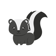 Cute cartoon skunk character sitting playfully on a white background, ideal for children's illustrations