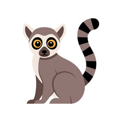 Cartoon illustration of a ring-tailed lemur sitting gracefully with a striped tail © Rtxyoi