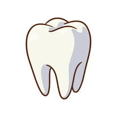 Cartoonish illustration of a healthy tooth with a shiny surface on a white background