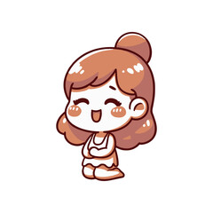 Cheerful animated girl with brown hair and a bun, smiling and standing in a playful pose