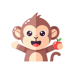 Cartoon monkey character happily holding an apple, showcasing joy and playfulness in a simple design
