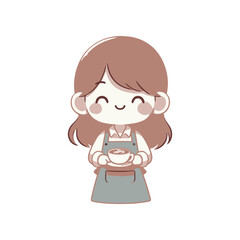 Cheerful barista holding a cup of coffee in a cozy café setting with soft colors