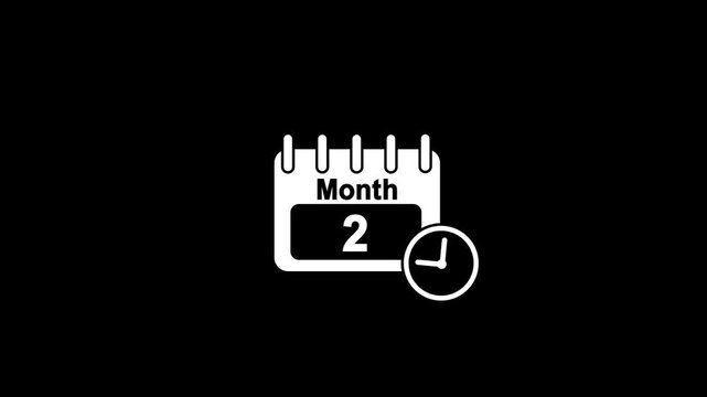 Abstract calendar animation.Calendar icon february or 02 month animation on a black background.Month calendar with time symbol icon.