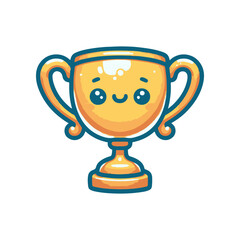 Cheerful golden trophy with smiling face, set against a plain background, ideal for celebration themes