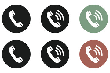 Vector art of phone icon set featuring a simple telephone receiver in various color circles