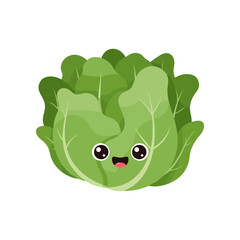 Cartoon-style happy lettuce with big eyes and a smile, isolated on a white background