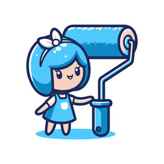 Colorful cartoon character painting a wall with a roller in a cheerful, vibrant setting