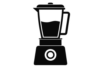 Black Silhouette Illustration of a Household Blender with Liquid Inside the Pitcher Container