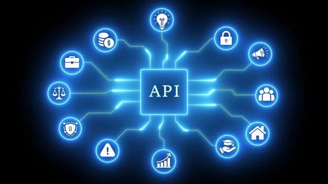 API Concept with Central Square and Surrounding Business and Technology Icons application programming interface
