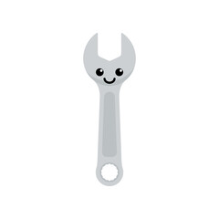 Cartoon-style smiling wrench character with a friendly expression on a plain background