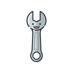 Cartoon-style smiling wrench character with a playful design, suitable for DIY projects