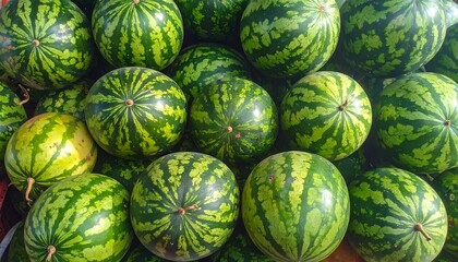 Stacked watermelons with distinctive green stripes