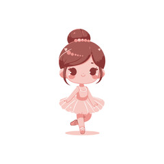 Cute cartoon ballerina performing a dance pose in a minimalist style with a soft pink color palette