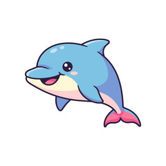 Playful cartoon dolphin swimming happily in a vibrant ocean setting, perfect for children's media
