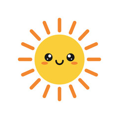 Cheerful cartoon sun with a smiling face and rays, perfect for children's illustrations