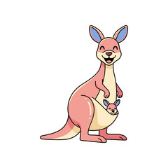 Cheerful kangaroo with a joey in its pouch, set against a simple white background, ideal for children's illustrations