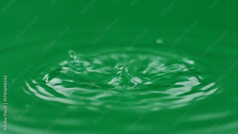 Canvas Prints large raindrops impact a vibrant green surface, creating mesmerizing splashes and expanding ripples 