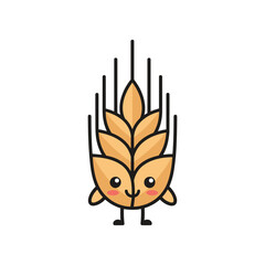Whimsical cartoon character resembling wheat, standing cheerfully with a bright background