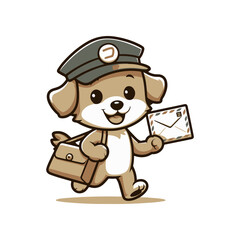 Cute cartoon dog postal worker happily delivering mail with a cheerful expression and a satchel
