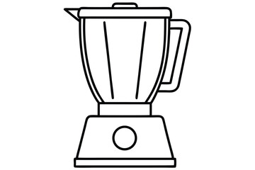 Line Art Illustration of a Kitchen Blender with Jar, Handle, and Round Button