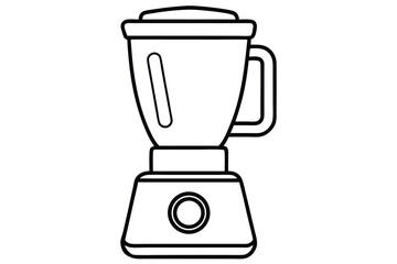 Black and White Outline Illustration of a Kitchen Blender Appliance with Handle and Knob