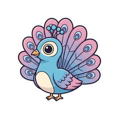 Colorful cartoon peacock displaying its feathers in a whimsical, playful style