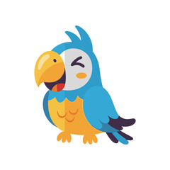 Colorful cartoon parrot with a playful expression, set against a simple white background