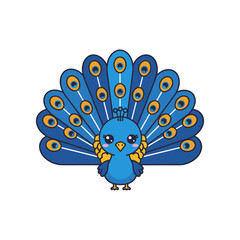 Colorful cartoon peacock displaying its feathers in a whimsical style, ideal for children's illustrations