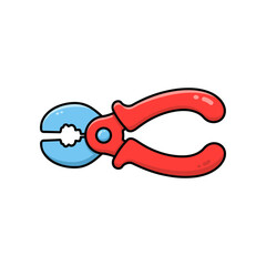 Colorful cartoon-style pliers with a blue head and red handles on a white background