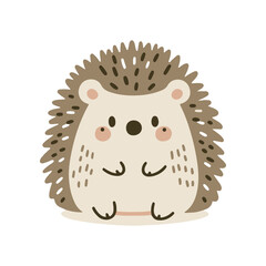 Cute cartoon hedgehog sitting on a white background, showcasing its adorable features