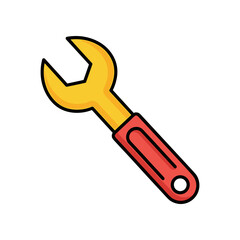 Colorful cartoon-style wrench with a red handle against a plain white background, ideal for DIY projects