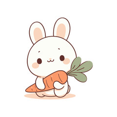 Cute cartoon rabbit holding a carrot, set against a simple white background, ideal for children's themes