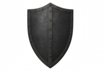 Medieval metal shield showing protective structure, historical armor, and defense concept on a transparent background