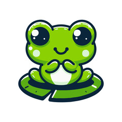 Cute green frog character sitting on a lily pad with a cheerful expression, ideal for children's illustrations