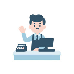 Friendly cashier greeting customers at a modern checkout counter in a retail store