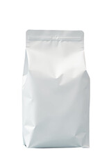 White blank coffee bag or pouch mockup or mock up template isolated on white background. Blank packaging aluminium foil pouch isolated on transparent background