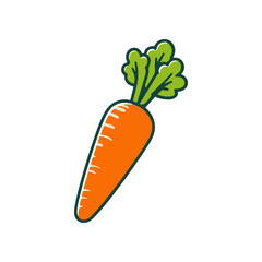Vibrant orange carrot with green leaves, isolated on white background, ideal for healthy food concepts
