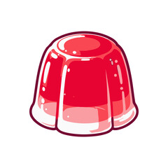 Vibrant red jelly dessert on a white background, showcasing its glossy texture and shape