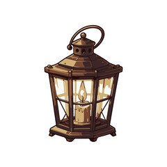 Vintage lantern with a glowing candle, set against a soft, warm background, evoking nostalgia